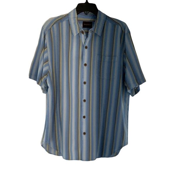 Tommy Bahama Striped Shirt Mens XL Short Sleeve Chest Pocket Button Up Preppy - Picture 1 of 10